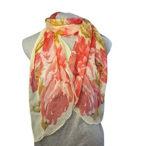 Flowy floral silk-like rose & cream sheer scarf VGUC